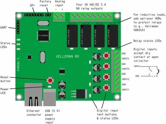 Whadda Ethernet-relaiskaart 9 Uitgangen Uart/spi-poort Usb 6 Whadda Ethernet-relaiskaart 9 Uitgangen Uart/spi-poort Usb - Afbeelding 6