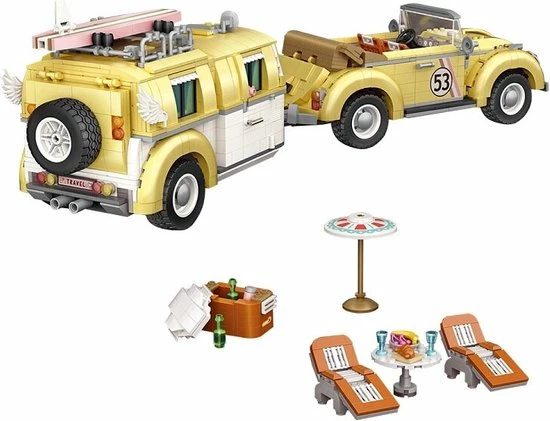 LOZ, Mini-blocks LOZ Voertuigen No: 1130 Kever & Caravan 4 LOZ, Mini-blocks LOZ Voertuigen No: 1130 Kever & Caravan - Afbeelding 4