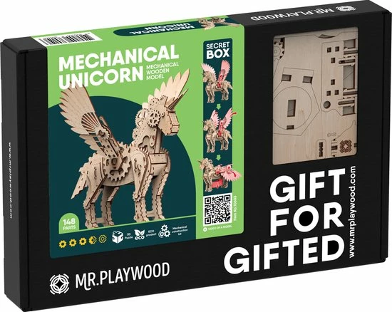 Mr. PlayWood Bouwpakket Eenhoorn Klein Mechanisch- Hout 7 Mr. PlayWood Bouwpakket Eenhoorn Klein Mechanisch- Hout - Afbeelding 7