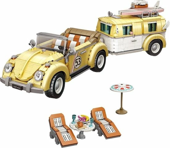 LOZ, Mini-blocks LOZ Voertuigen No: 1130 Kever & Caravan 1 LOZ, Mini-blocks LOZ Voertuigen No: 1130 Kever & Caravan