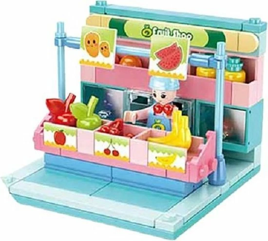 Sluban Groentewinkel Junior 14,6 Cm Blauw/roze 100-delig 1 Sluban Groentewinkel Junior 14,6 Cm Blauw/roze 100-delig