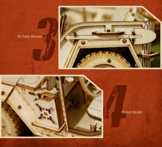 Merkloos ROBOTIME 3D Wooden Puzzle MC-701 Army Field Car 4 Merkloos ROBOTIME 3D Wooden Puzzle MC-701 Army Field Car - Afbeelding 4