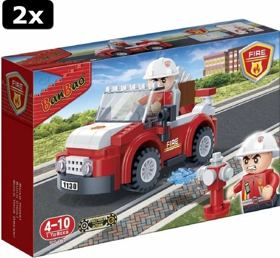 2x BanBao Brandweer Brandweerman- En Auto - 7117 1 2x BanBao Brandweer Brandweerman- En Auto - 7117