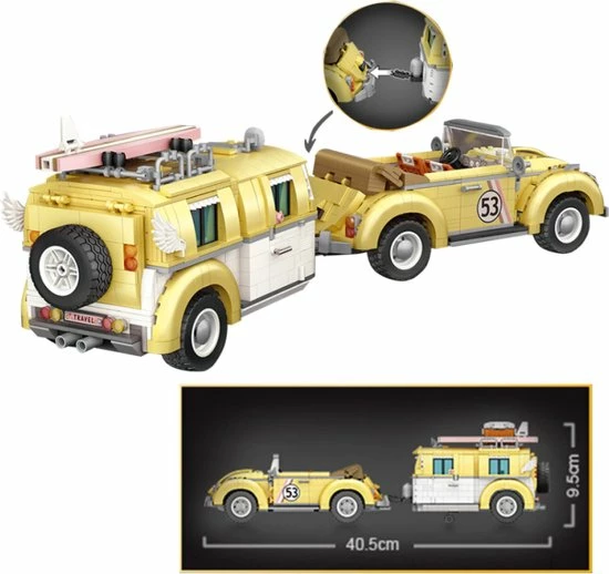 LOZ, Mini-blocks LOZ Voertuigen No: 1130 Kever & Caravan 3 LOZ, Mini-blocks LOZ Voertuigen No: 1130 Kever & Caravan - Afbeelding 3