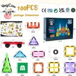 VegCow - Magnetisch Speelgoed - Magnetische Bouwstenen - Tegels - 100 Stuks - Montessori - Magnetic Tiles -bouwsets Winkel 550x544