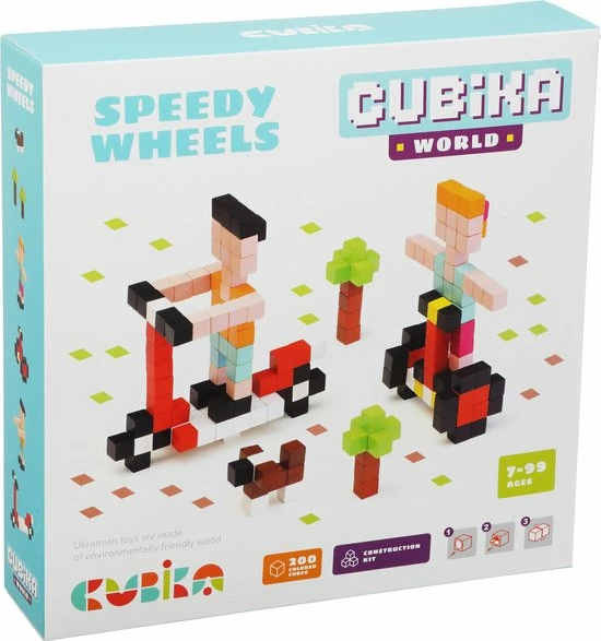 Cubika Houten Blokjes Bouwset - Snelle Wielen 1 Cubika Houten Blokjes Bouwset - Snelle Wielen