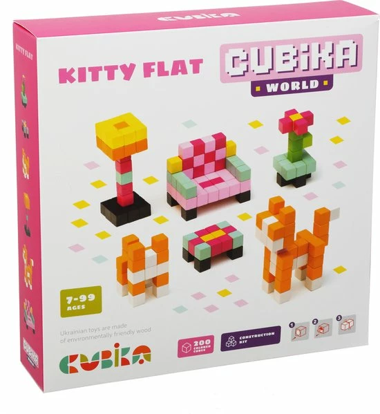 Cubika Houten Blokjes Bouwset - Kattenhuis 1 Cubika Houten Blokjes Bouwset - Kattenhuis